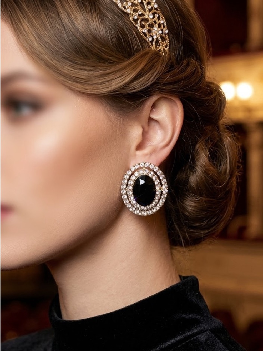 Vantige Elegant Black and Silver Crystal Earrings #Amimi